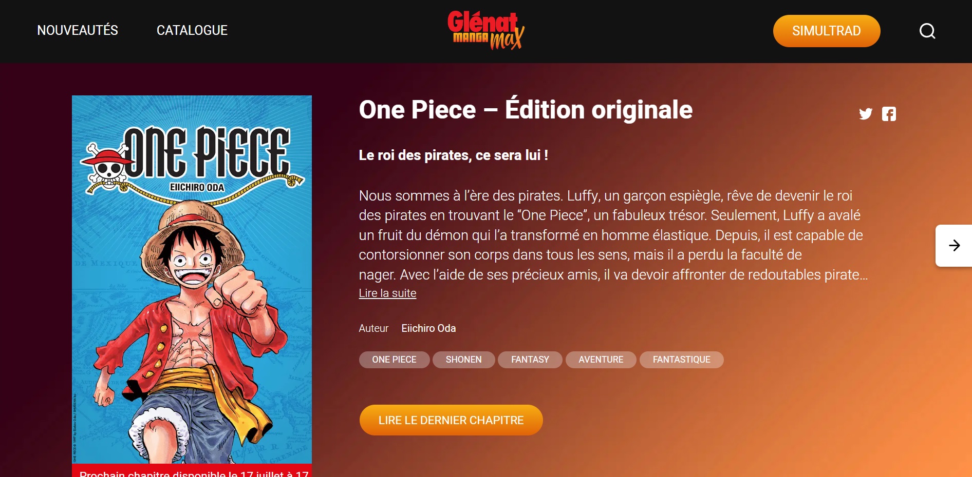La page One Piece sur Glénat Manga Max