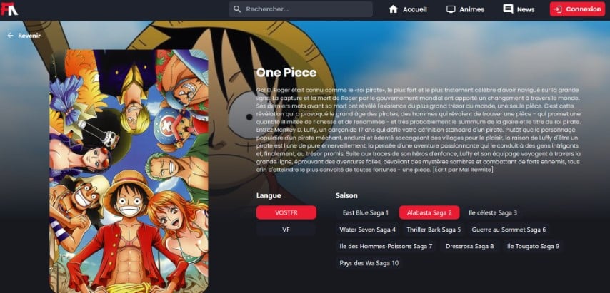 La page dédiée à One Piece sur FRanime