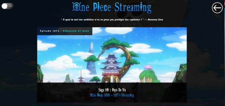 La page d'accueil de One Piece Streaming